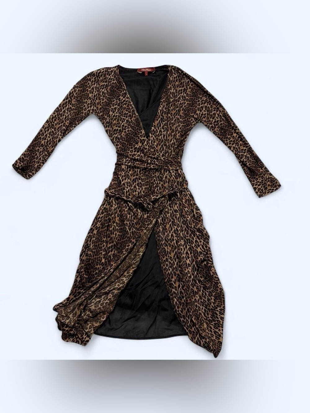MaxMara Studio Wool Blend Leopard Print Wrap Dress Small Minor Flaw Sleeve - Picture 1 of 7